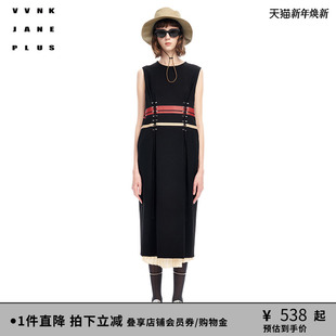 宽松罗马布无袖 VVNK 新品 PLUS春季 圆领连衣裙女J310663028C JANE