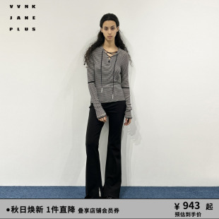 V领系带条纹连帽打底衫 PLUS2025春新款 女J510103609B JANE VVNK