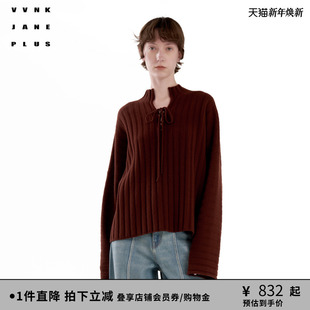 美丽诺羊毛 半高领系带针织套头衫 VVNK PLUS秋新款 女 JANE