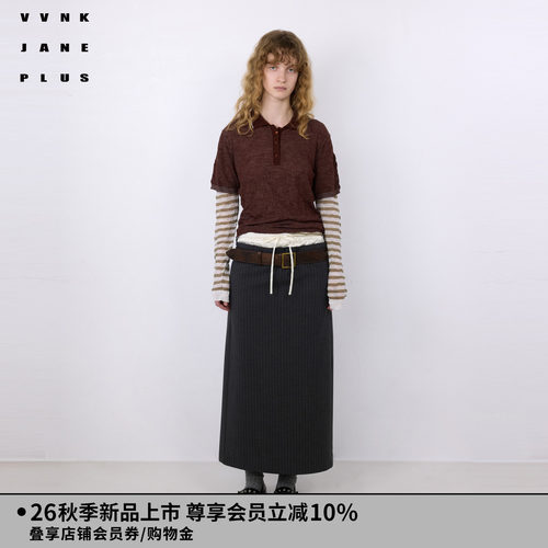 VVNK JANE PLUS2026秋季新款条纹拼接假两件Polo女J630104615A