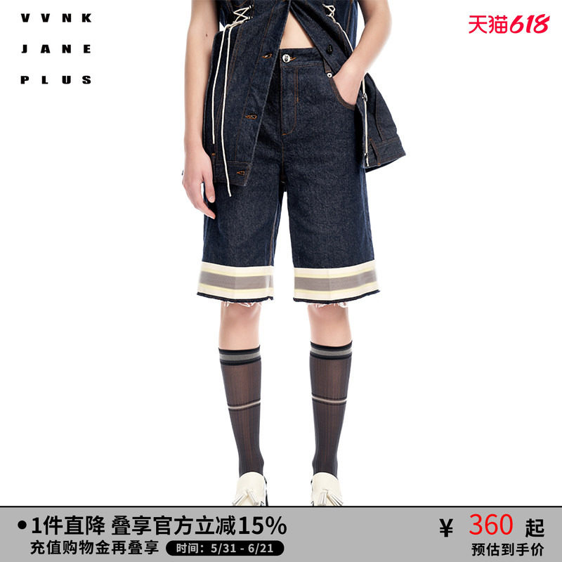 VVNK JANE PLUS秋冬新品复古百搭百慕大牛仔短裤子女J311852206A