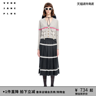 新品 PLUS春季 羊毛混纺学院感百褶半身裙女J310750009A JANE VVNK