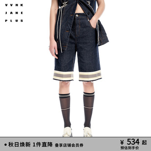 子女J311852206A VVNK JANE PLUS秋冬新品 复古百搭百慕大牛仔短裤