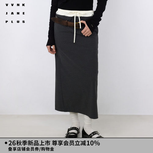 VVNK JANE PLUS2026秋季新款拼接条纹抽绳半裙女J630757019A