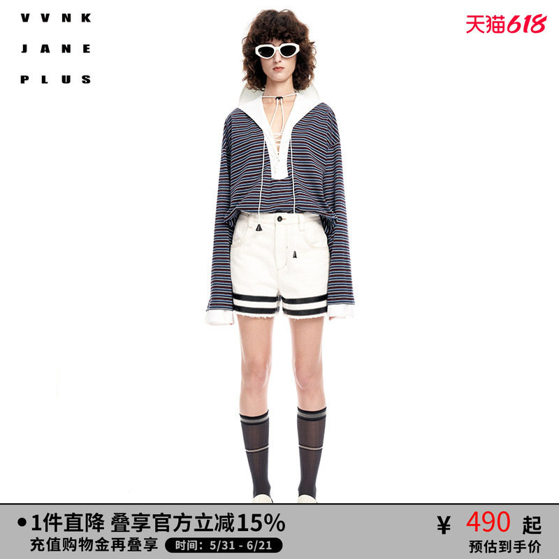 VVNK JANE PLUS春季新品百搭中高腰白牛仔短裤子女J311858212C