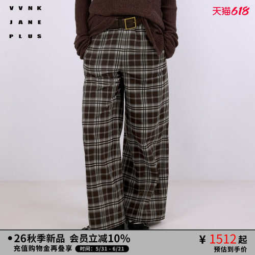 VVNK JANE PLUS2026秋季新款拼接腰头格纹直筒裤女J630860018A