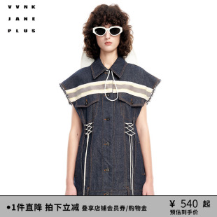 新品 VVNK JANE PLUS春季 牛仔马甲女J313050206A 复古帅气直身无袖