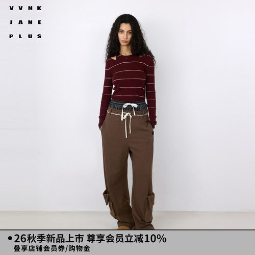 VVNK JANE PLUS2026秋季新款露肩假两件条纹针织衫女J630131630A