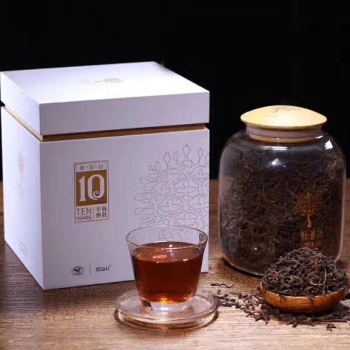 柏联普洱 景迈山 十年陈 熟茶 散茶 玻璃罐礼盒装 200克 老熟茶