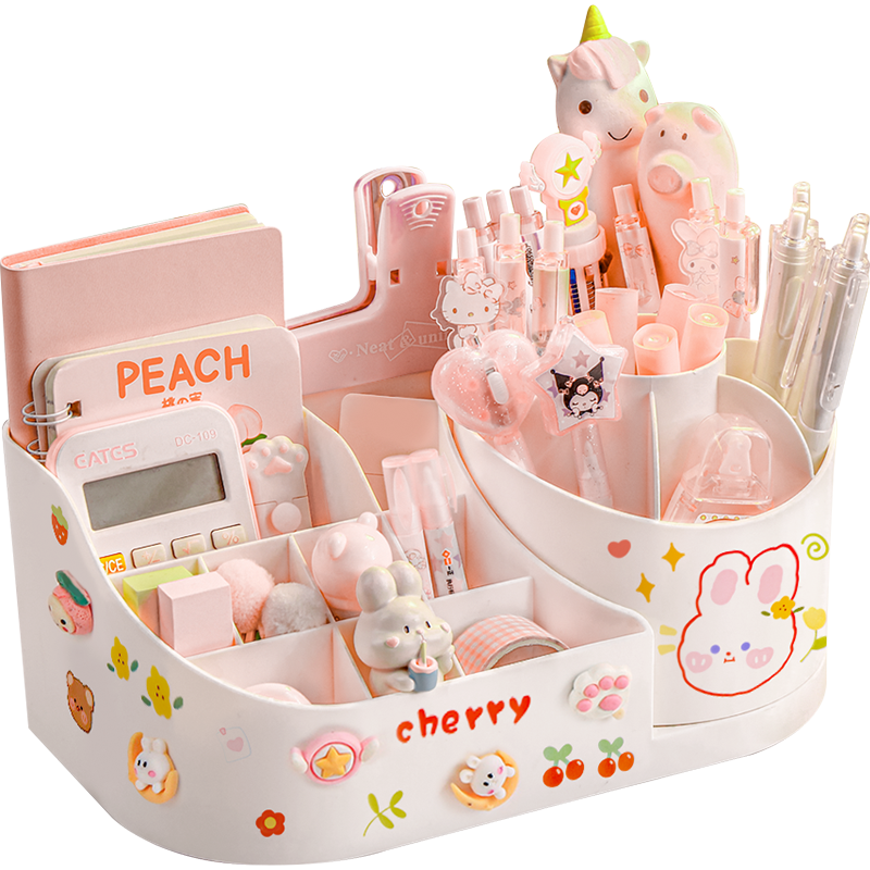 二合一旋转笔筒小学生桌面文具收纳盒儿童女孩可爱创意书桌收纳置物架大容量多功能分区超大一体放笔的笔盒