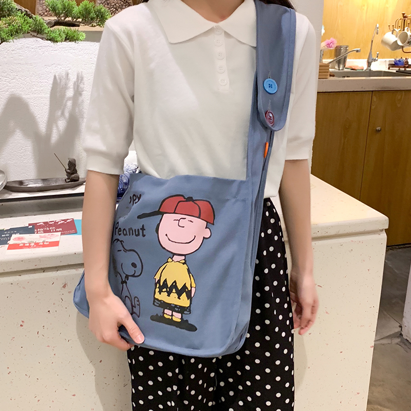 限4000张券大学生上课包 斜挎帆布包大容量单肩ins包包女卡通可爱书包