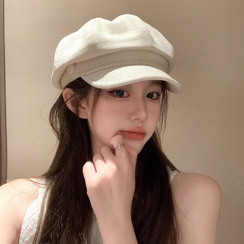Monstar Lee日本设计师联名款八角贝雷帽子女大头围白色冬画家帽