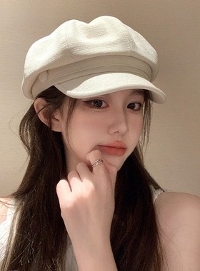 Monstar Lee日本设计师联名款八角贝雷帽子女大头围白色冬画家帽