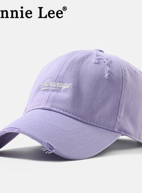 Winnie Lee日本设计师联名款显脸小棒球帽女夏季大头围紫色鸭舌帽