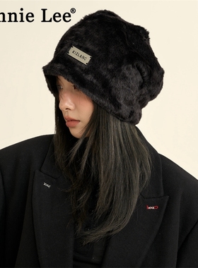 Winnie Lee日本设计师联名款黑色堆堆帽子针织帽冬季保暖包头冷帽