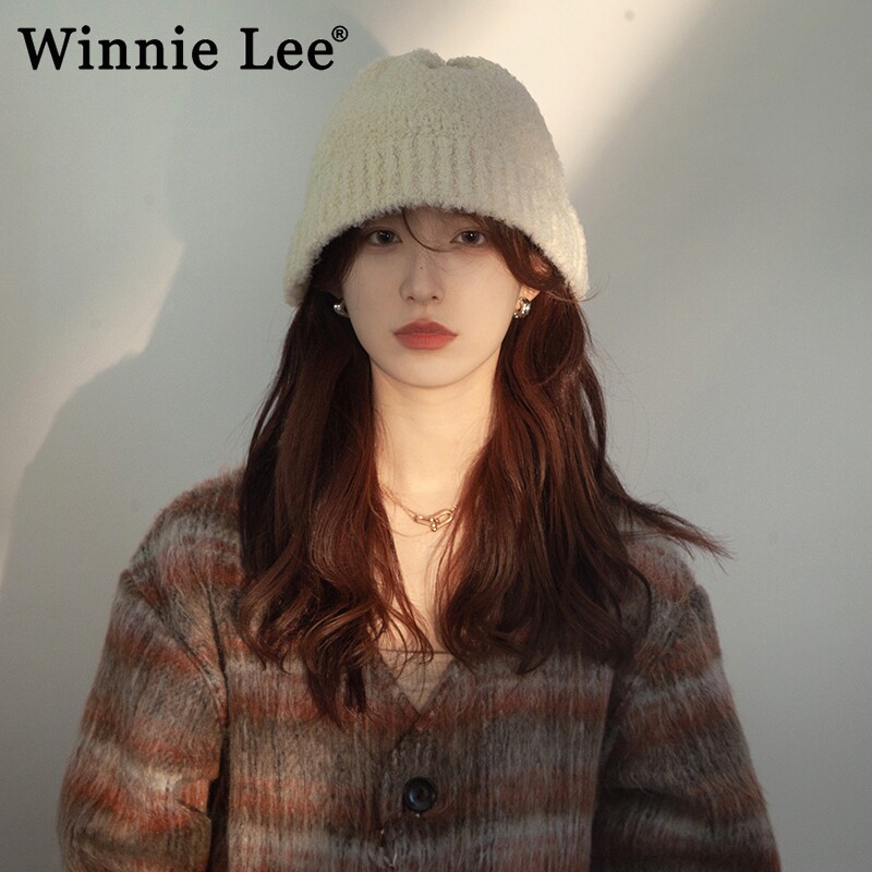 Winnie Lee日本设计师联名款毛绒渔夫帽子女秋冬季保暖针织毛线帽,服饰配件/皮带/帽子/围巾,手帕,淘宝优惠券,粉丝福利购,淘宝优惠卷
