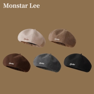 Monstar Lee日本设计师联名款秋冬复古毛呢贝雷帽八角画家帽子女