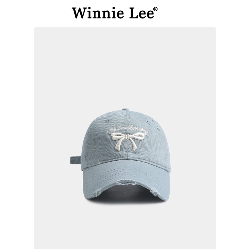 Winnie Lee日本设计师联名款破洞蝴蝶结刺绣棒球帽女遮阳鸭舌帽子