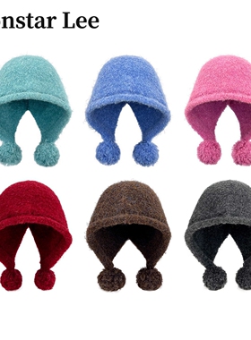 Monstar Lee日本设计师联名款巴拉克拉法帽子女冬保暖护耳毛线帽