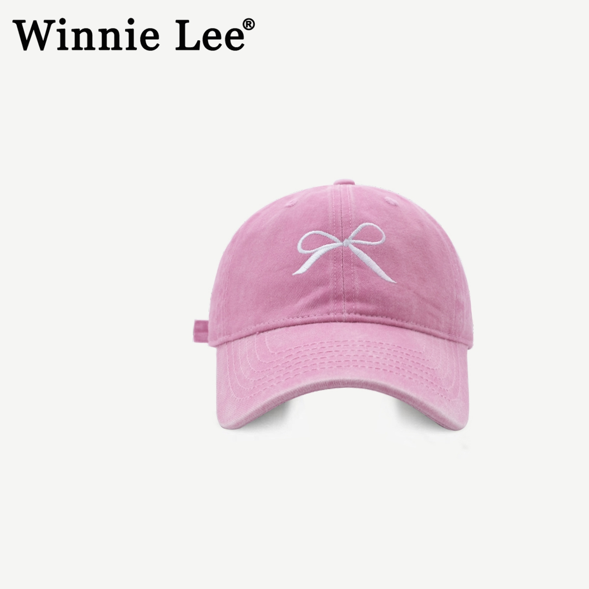 Winnie Lee日本设计师联名款帽子时尚蝴蝶结刺绣棒球帽水洗鸭舌帽
