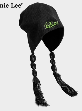 Winnie Lee日本设计师联名款针织毛线护耳冷帽女冬复古辫子包头帽