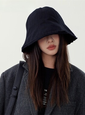 Monstar Lee日本设计师联名款洋气帽子渔夫帽女秋冬季黑色水桶帽