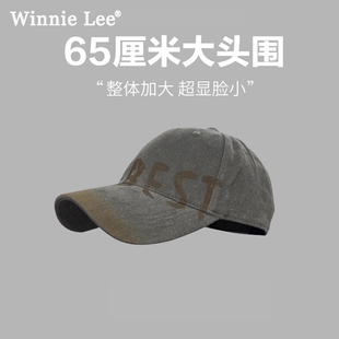 Winnie Lee日本设计师联名款水洗做旧棒球帽大头围鸭舌帽复古大码