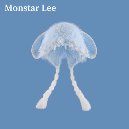 Monstar Lee日本设计师联名款兔耳朵毛绒帽子女冬季保暖针织冷帽