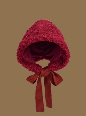 FaceLee日本设计师联名款巴拉克拉法帽新年红帽子女冬保暖包头帽