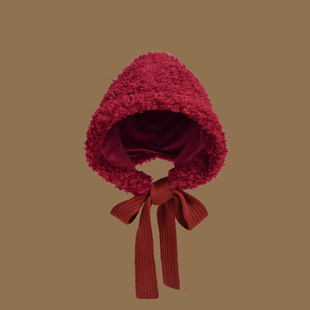 FaceLee日本设计师联名款巴拉克拉法帽新年红帽子女冬保暖包头帽