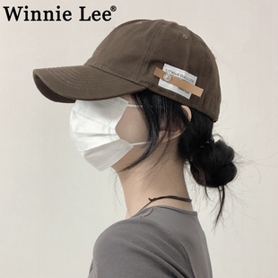 Winnie Lee日本设计师联名款帽子复古小皮标鸭舌帽女棒球帽男软顶