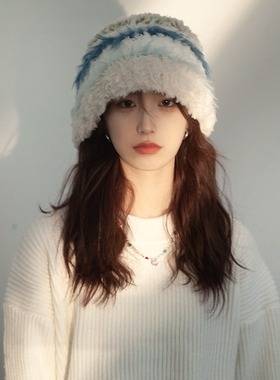 Monstar Lee日本设计师联名款毛绒渔夫帽子冬季兔毛大头围毛线帽