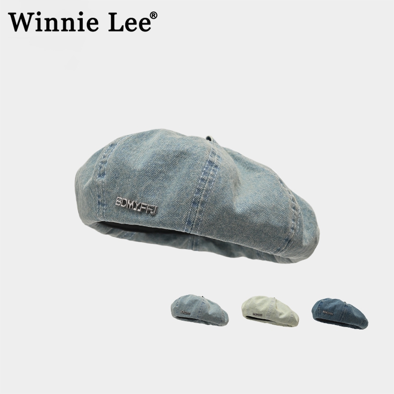 WinnieLee八角牛仔贝雷帽蓝色