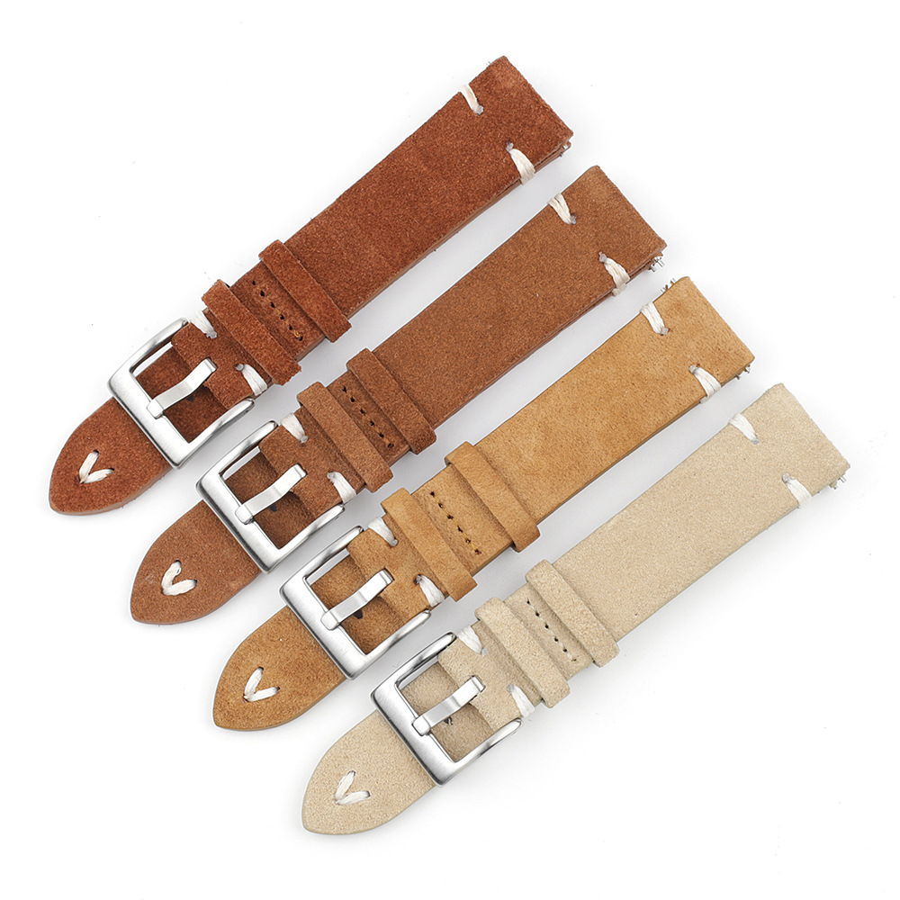 2024新款绒皮麂皮表带 棕色快拆开关生耳翻毛皮真皮表带男款女款