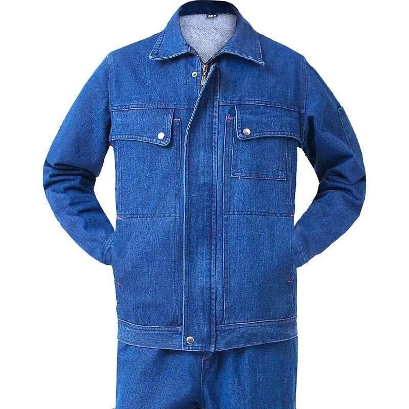 暖枫莱秋冬加厚牛仔电焊工作服套装男上衣裤子焊工防烫船厂工地劳
