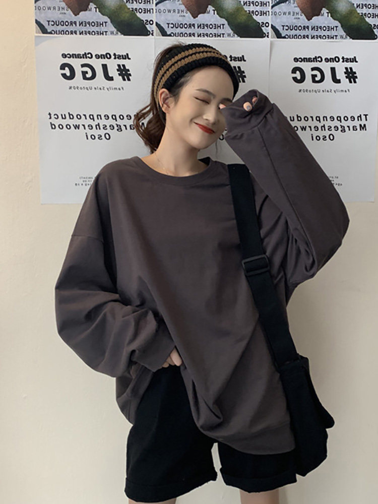 2024 가을 새로운 한국 스타일 풀오버 WEIYI 여성 트렌디 한 솔리드 컬러 중간 길이 스타일 느슨한 BF 게으른 바람 SHANGYI