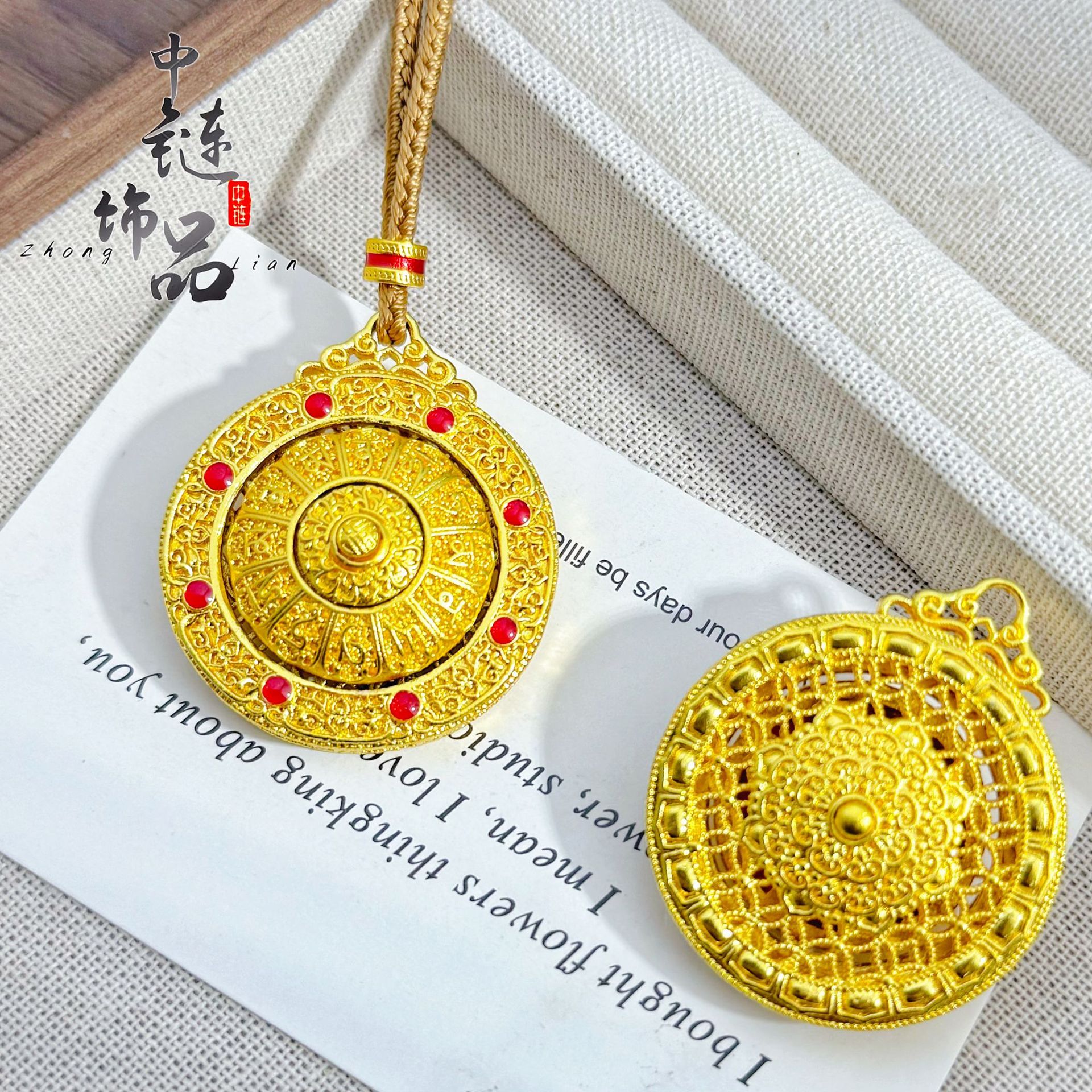 金店同款古法沙金珐琅彩旋转释迦本尊护佑宝符八方圆满吊坠皮