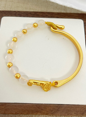 越南沙金如意半边镯手链缠绕女款半镯半链白珠子diy配饰