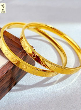 金店同款高端CNC工艺四叶花手镯女时尚首饰幸运草5D矿金时尚镯子