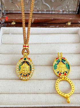 金店同款古法沙金珐琅彩镶钻黄财神嘎乌盒吊坠可打开财神挂坠