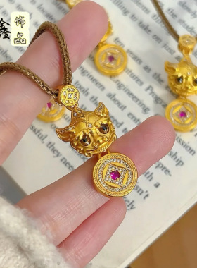 金店同款高保色古法沙金镶钻招财貔貅吊坠 韦雪同款貔貅项链