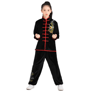 儿童武术服装新款秋冬季加厚太极拳练功服长袖南韩绒功夫表演服装