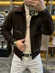 25959 Winter Men's European Style Light Luxury Simple Detachable Collar Fashion Jacket Trendy Versatile Stylish Look
