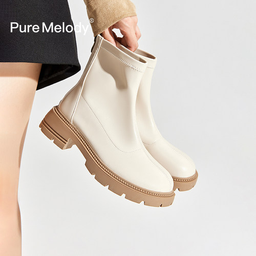 PM弹力靴白色马丁靴时尚瘦瘦靴