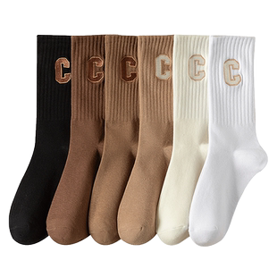 袜子女秋季配芭比裤外穿长款100%纯棉防臭中长筒运动吸汗女士长袜