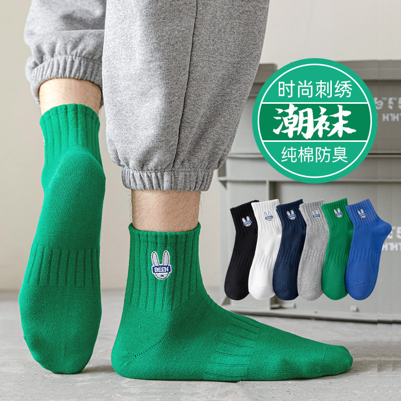 袜子男青少年夏季春夏纯棉防臭短袜男生可爱刺绣运动吸汗男童大码