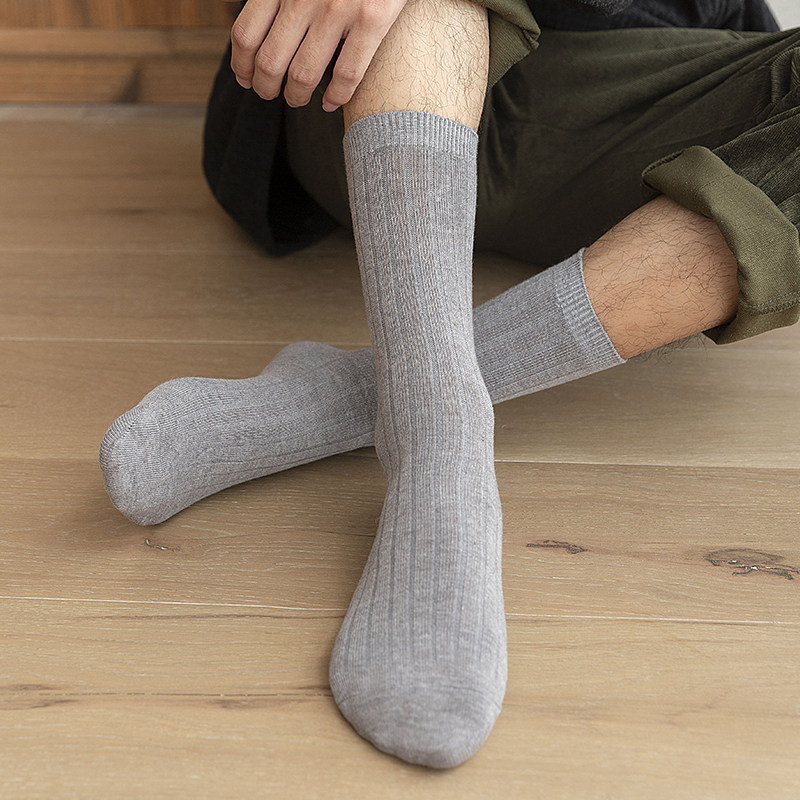 秋冬季袜子男士中筒袜韩版棉袜吸汗防臭高帮纯色日系休闲百搭长袜