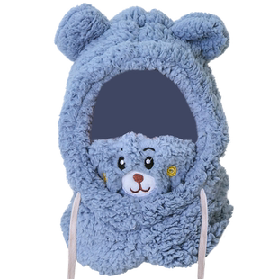 国儿童帽子冬围脖一体男女童护耳遮脸帽可爱小熊毛绒保暖棉帽潮