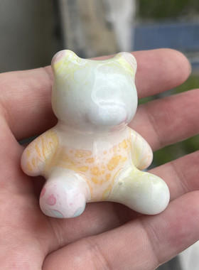 小熊摆件 原创檀木 纯手工绘画 每一只都是不一样（5厘米）