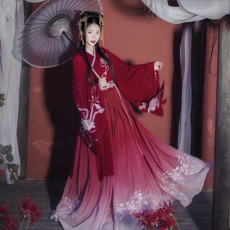 花小衣凤鸣汉服女正品原创花嫁重工刺绣交领齐腰襦裙红色汉服春秋